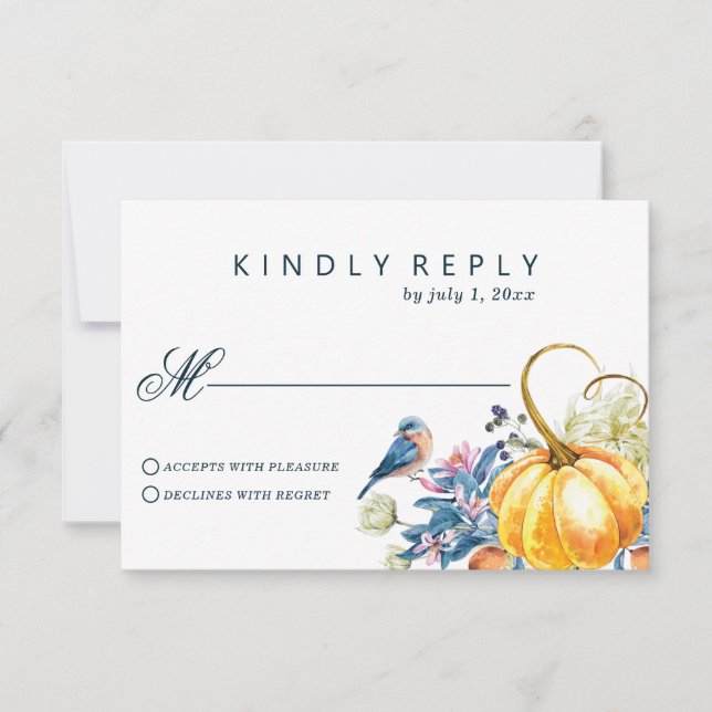 Fall Elegant Pumpkin Wedding RSVP Karte (Vorderseite)