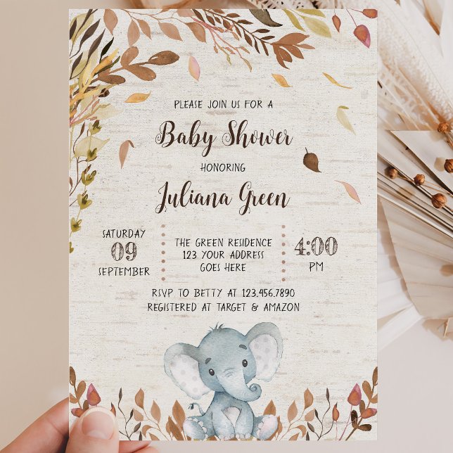 Fall Elephant Baby Dusche Einladung (Von Creator hochgeladen)