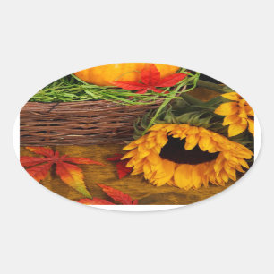 Fall-Ernte-Sonnenblumen Ovaler Aufkleber