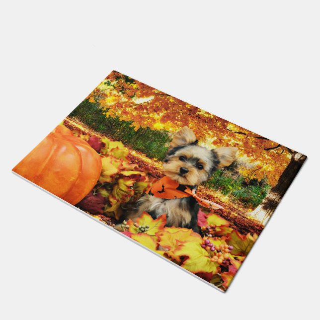 Fall-Erntedank - maximal - Yorkie Fußmatte (Schrägansicht)