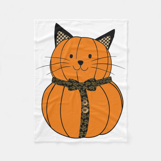 Fall Erntedank Niedlicher Pumpkin Kat Face Whisker Fleecedecke (Vorderseite)