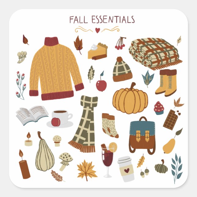 Fall Essentials Digital Zeichnend Quadratischer Aufkleber (Vorderseite)