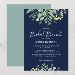 Fall Eukalyptus Floral Brautparty Brunch Navy Einladung