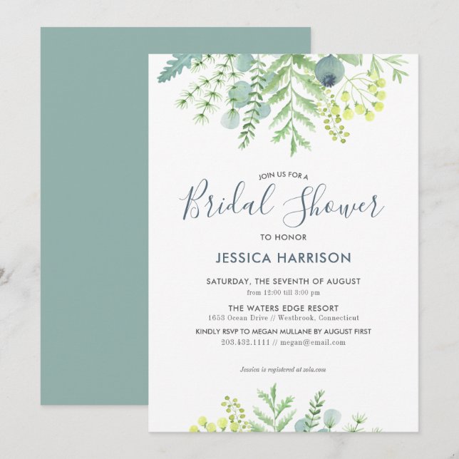 Fall Eukalyptus Floral Bridal Dusche Einladung (Vorne/Hinten)