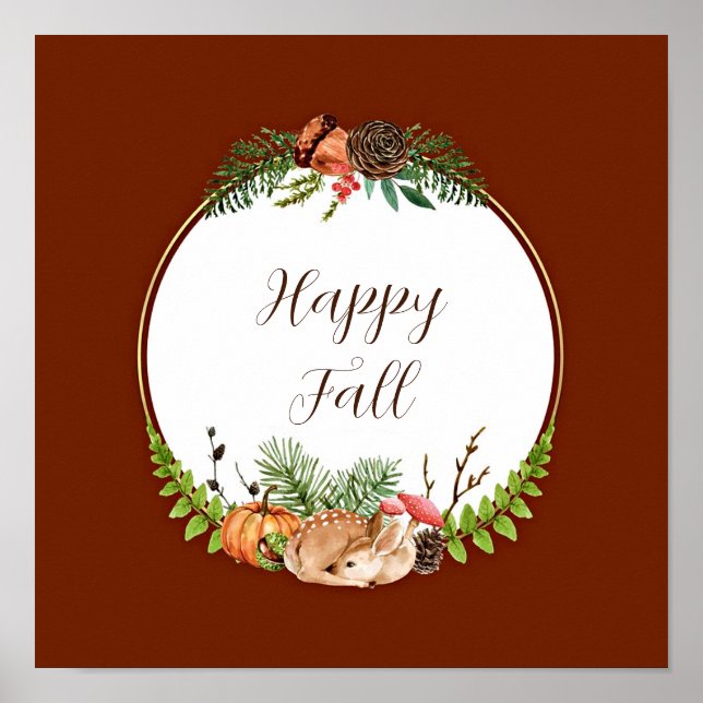 Fall fawn and nature with customizable text  poster (Vorne)