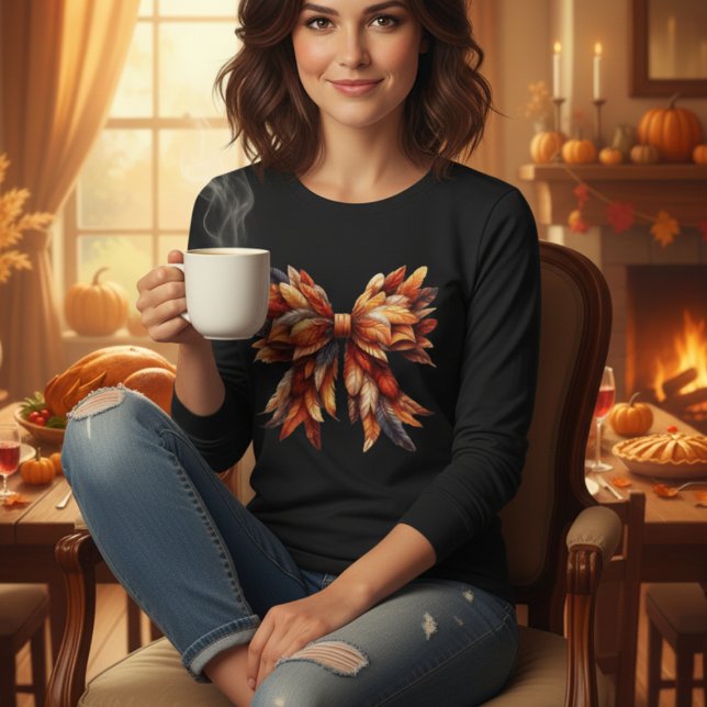 Fall Feather Bow Autumn Colors Erntedank Tri-Blend Shirt (Beautiful fall feather bow in autumn colors. Perfect cozy gift for Thanksgiving & fall lovers! )