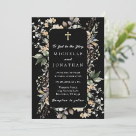 Fall Floral auf Black Christlich Cross Bibel Hochz Einladung