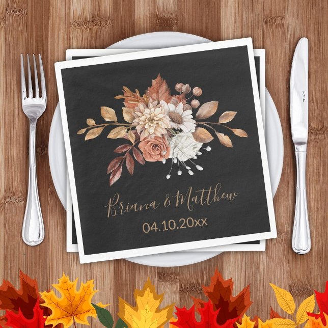 Fall Floral auf Black Wedding Napkins Serviette (Von Creator hochgeladen)