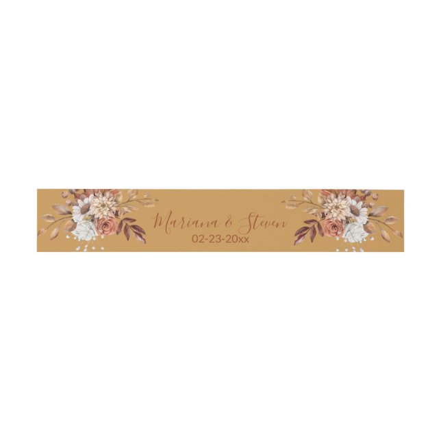 Fall Floral auf Gold Einladung Bauchband Einladungsbanderole (Flach)