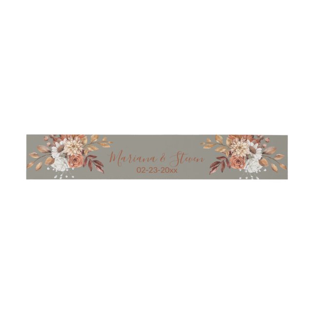 Fall Floral auf graue Einladung Bauchband Einladungsbanderole (Flach)