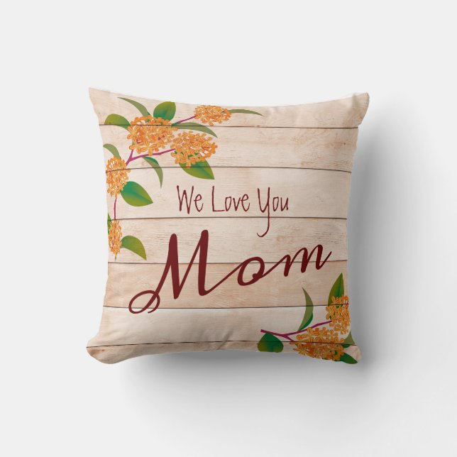 Fall floral auf Holzplanks, wir Liebe Sie Mama Kissen (Vorderseite)