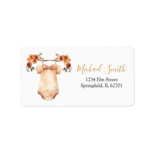Fall Floral Baby Clothes Babydusche Adresse Adressaufkleber (Vorne)