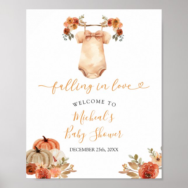 Fall Floral Baby Clothes Babydusche Begrüßung Poster (Vorne)