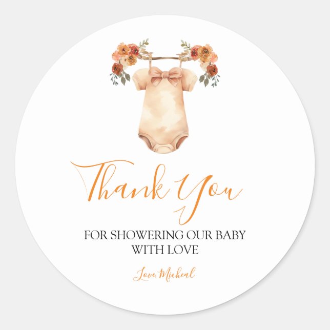 Fall Floral Baby Clothes Babydusche Danke Runder Aufkleber (Vorderseite)
