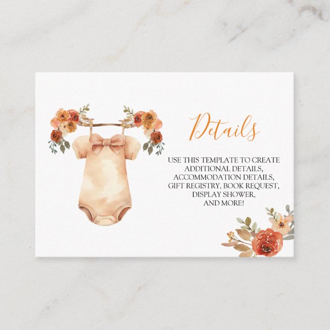 Fall Floral Baby Clothes Babydusche Details Begleitkarte (Vorderseite)