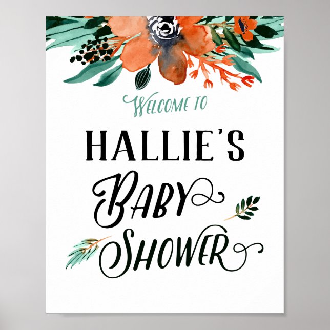 Fall Floral Baby Dusche Begrüßungszeichen Poster (Vorne)