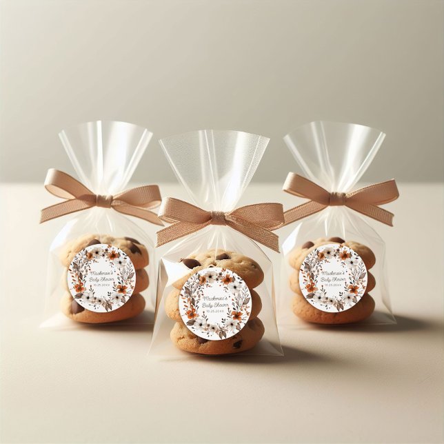 Fall Floral Baby Dusche Runder Aufkleber (Cozy in Bloom Baby Shower Sticker)