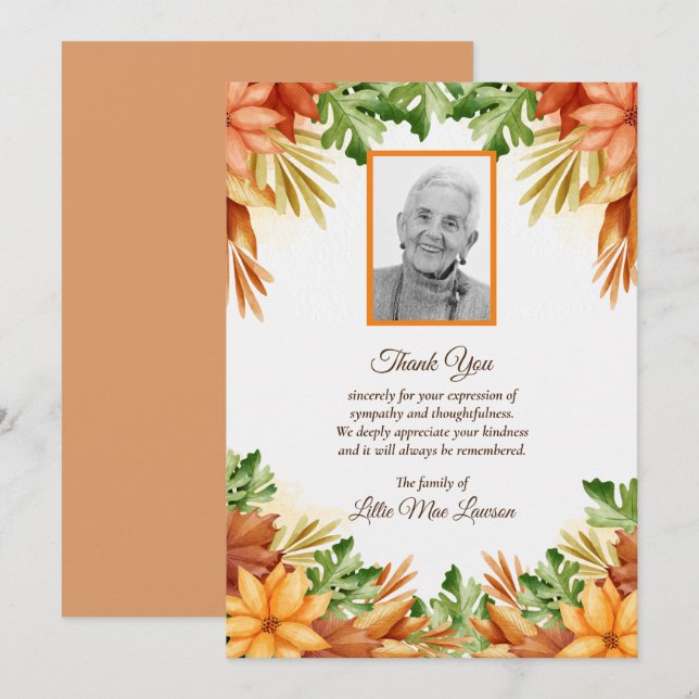 Fall Floral Beerdigung Gedenkstätte Danke Karten (Vorne/Hinten)
