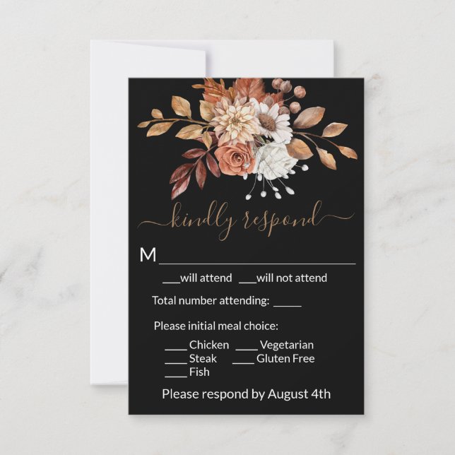 Fall Floral Black Enclosure RSVP Card Karte (Vorderseite)