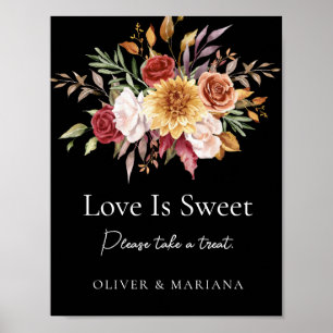 Fall Floral Black Wedding Liebe ist süßes Zeichen Poster