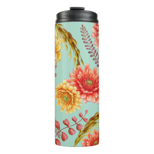 Fall Floral Blue Hintergrund Thermosbecher