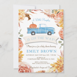 Fall Floral Blue Little PUMPKIN Boy BABY SHOWER Einladung