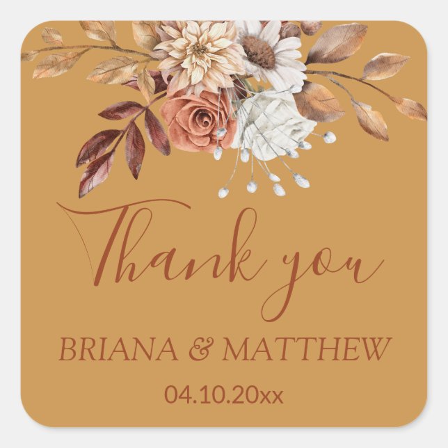 Fall Floral Bouquet Gold Gefallen Quadratischer Aufkleber (Vorderseite)