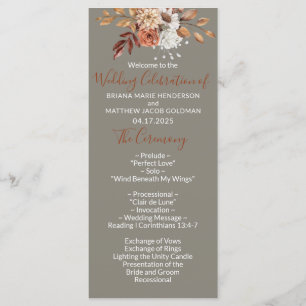 Fall Floral Bouquet Gray Wedding Program Programm