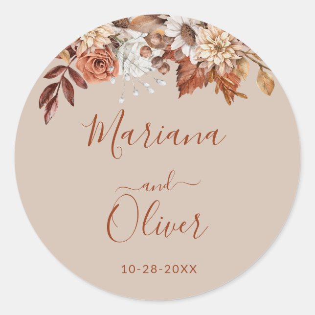 Fall Floral Bouquet Taupe Umschlag Aufkleber (Vorderseite)