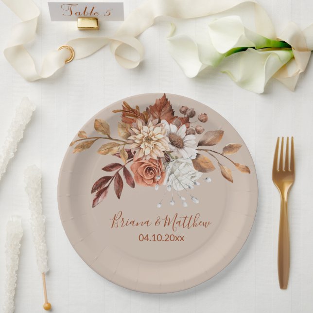 Fall Floral Bouquet Taupe Wedding Paper Teller (Hochzeit)