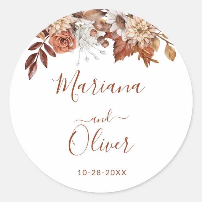 Fall Floral Bouquet White Umschlag Aufklebers Runder Aufkleber (Vorderseite)