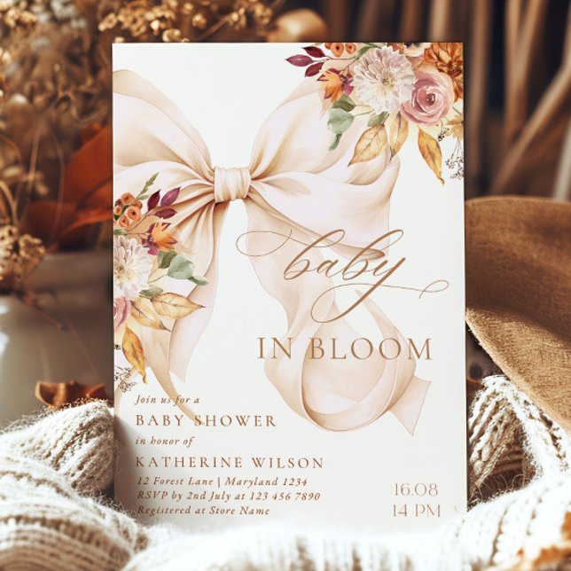 Fall Floral Bow Baby Shower Invitation Einladung (Von Creator hochgeladen)