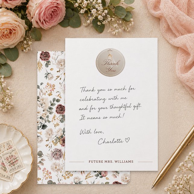 Fall Floral Brautparty Danke Karte (Write a heartfelt message for your guests)