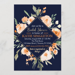 Fall Floral Brautparty Navy & Orange Einladung