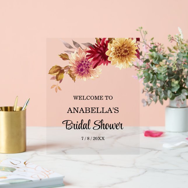Fall Floral Brautparty Welcome Board Acrylschild (Hochzeit)