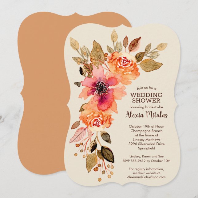 Fall Floral Bridal Dusche Einladungen (Vorne/Hinten)