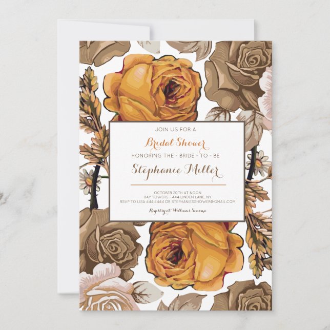 Fall Floral Bridal Dusche Einladungen (Vorderseite)