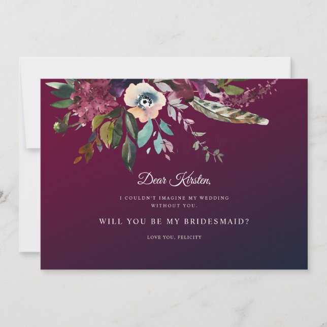 Fall Floral Burgundy Wash ist meine Trauzeugin Einladung (Vorderseite)