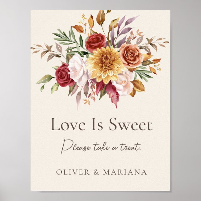 Fall Floral Elfenbein Hochzeit Liebe ist süße Zeic Poster (Vorne)
