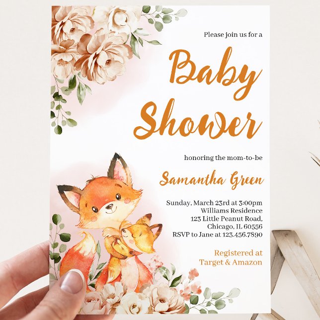 Fall Floral Fox Babydusche Einladung (Von Creator hochgeladen)