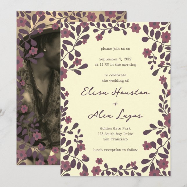 Fall Floral Frame Sweet Boho Lässige FOTO Hochzeit Einladung (Vorne/Hinten)