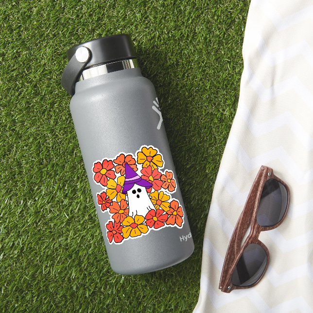 Fall Floral Halloween Ghost Aufkleber (HydroFlask Insitu)