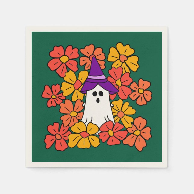 Fall Floral Halloween Ghost Serviette (Vorderseite)