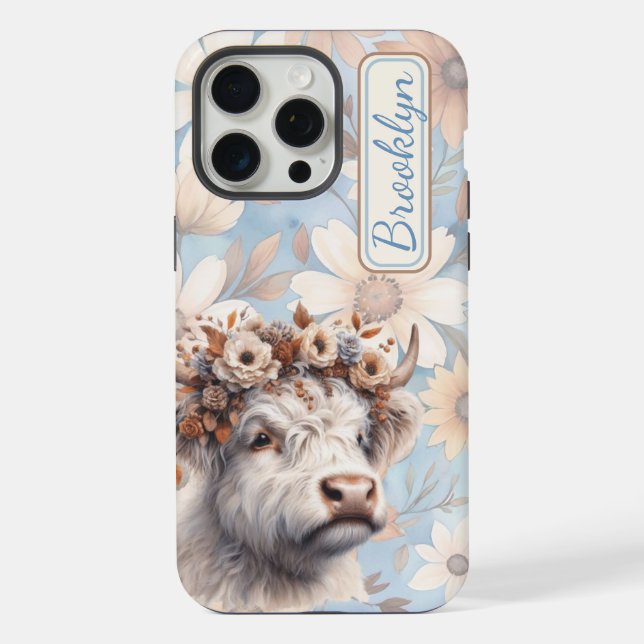 Fall Floral Highland Cow iPhone 15 Pro Max Hülle (Rückseite)