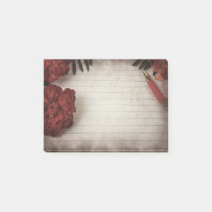 Fall Floral Hintergrund mit Pen und Linedpapier Post-it Klebezettel