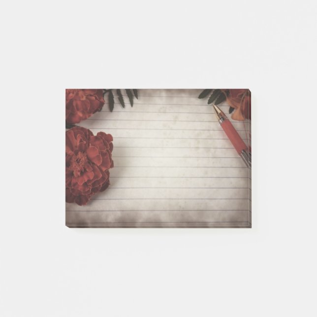 Fall Floral Hintergrund mit Pen und Linedpapier Post-it Klebezettel (Vorderseite)