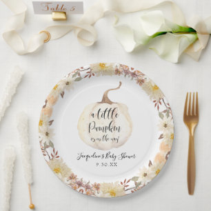 Fall Floral Kleine Pumpkin Wasserfarben Babydusche Pappteller