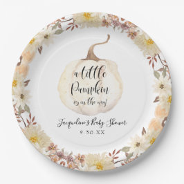 Fall Floral Kleine Pumpkin Wasserfarben Babydusche Pappteller