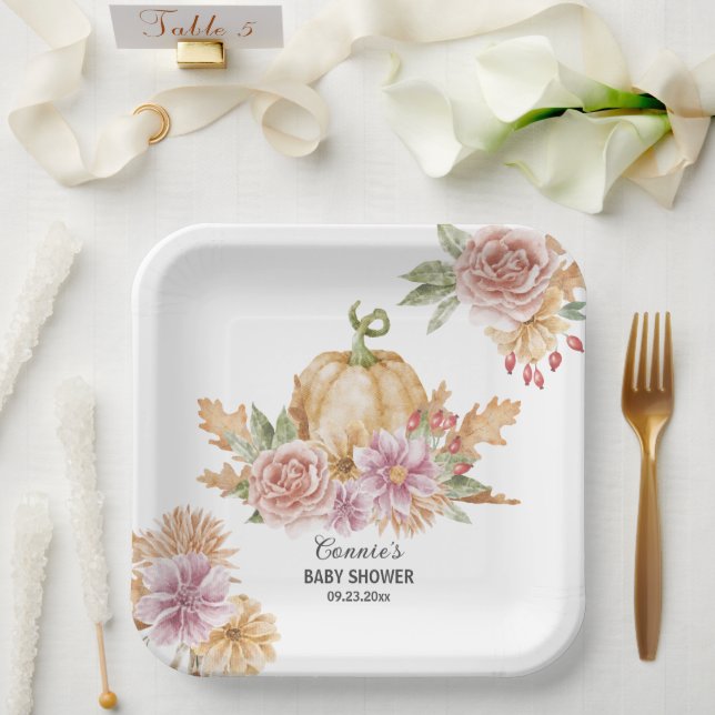 Fall Floral Little Pumpkin Baby Dusche Pappteller (Hochzeit)