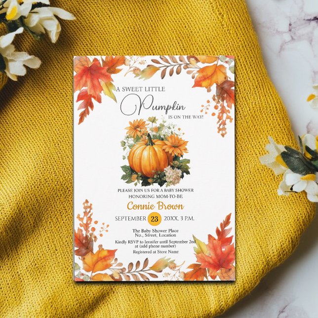 Fall Floral Little Pumpkin on Way Baby Shower Einladung (Von Creator hochgeladen)